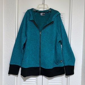 Blue and Black Marled Zip Up Hooded Jacket